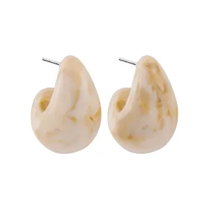 Beige Resin Marbled Chunky C-Shape Huggie Earrings