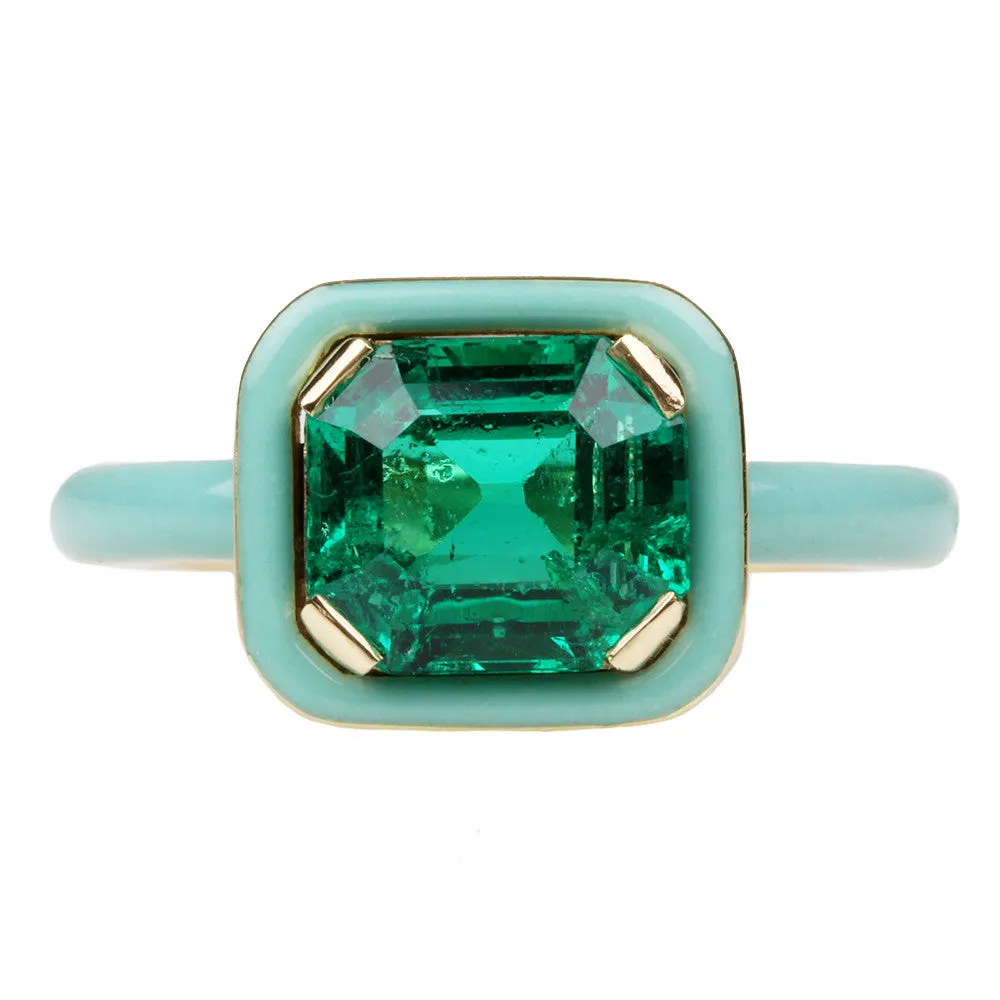 Bell & Bird Colombian Emerald and Mint Enamel Ring