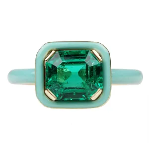 Bell & Bird Colombian Emerald and Mint Enamel Ring