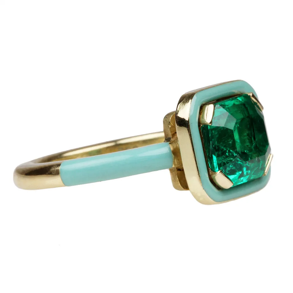 Bell & Bird Colombian Emerald and Mint Enamel Ring