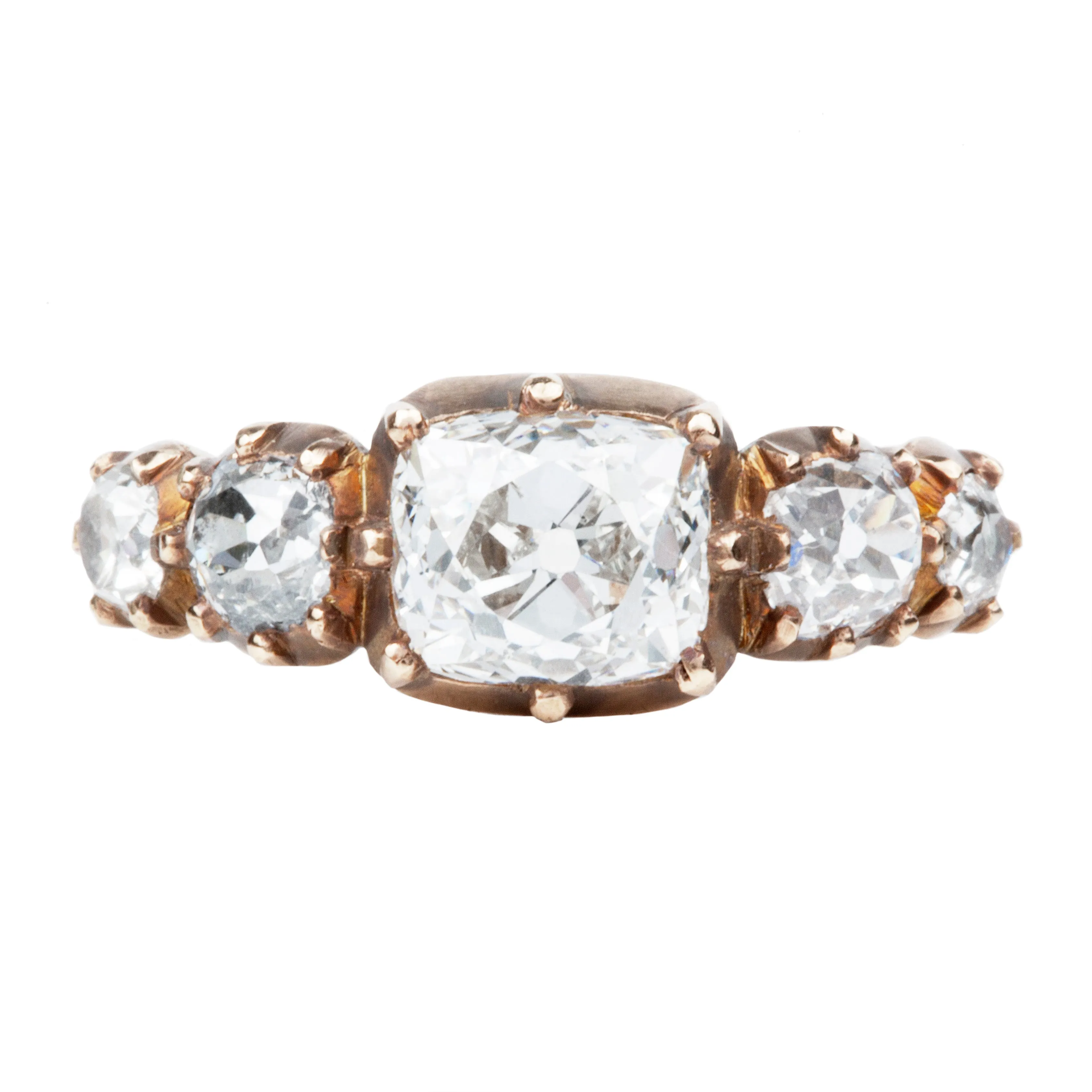 Bell & Bird Cutaway Old Mine Cut Diamond Five Stone Ring
