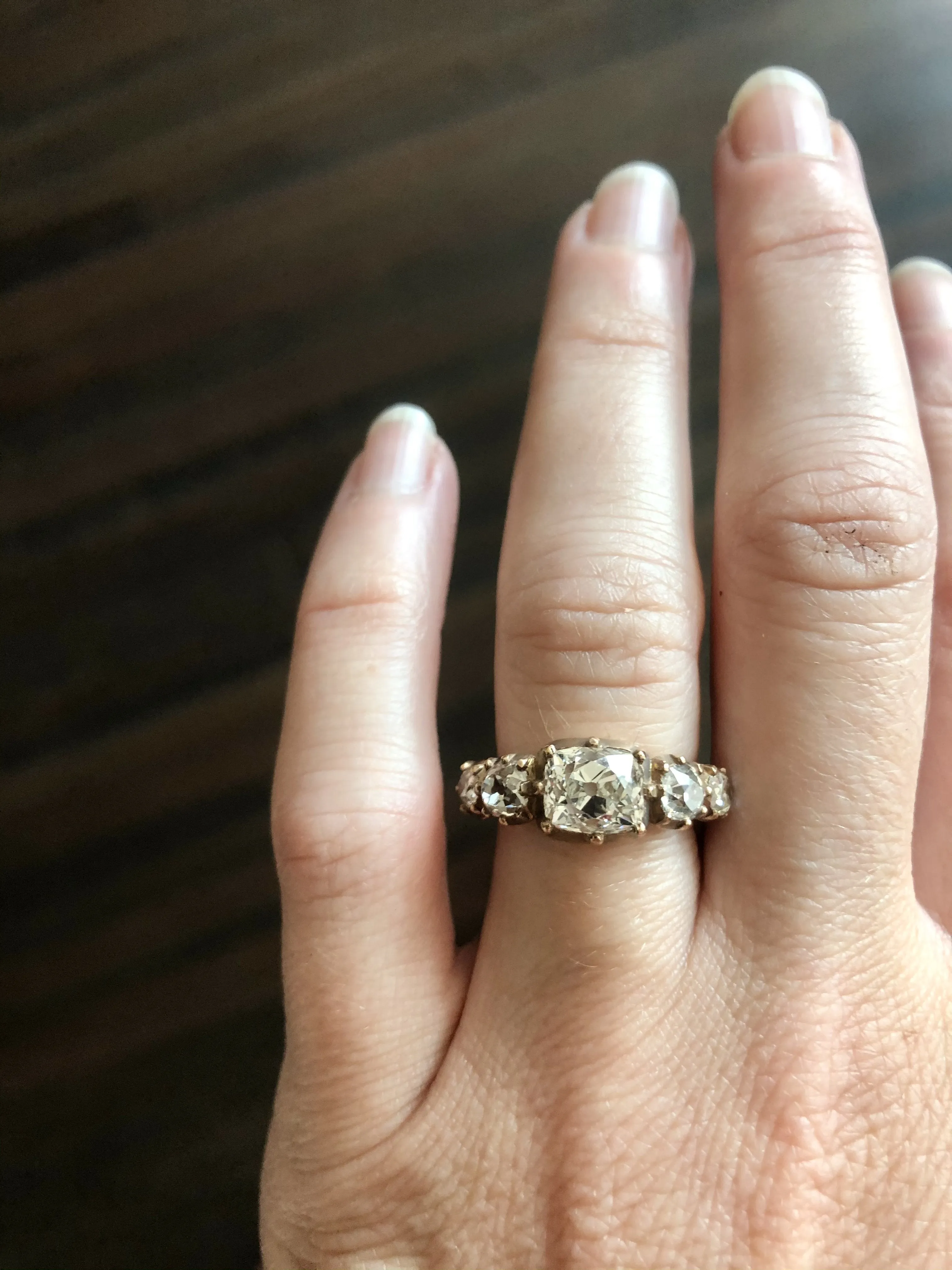 Bell & Bird Cutaway Old Mine Cut Diamond Five Stone Ring