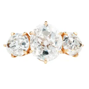 Bell & Bird Three Stone Old Mine Cut and Pear Shaped Diamond Ring