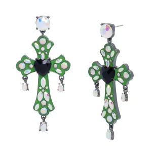 Betsey Johnson Ghoul Friends Stone Cross Drop Earrings