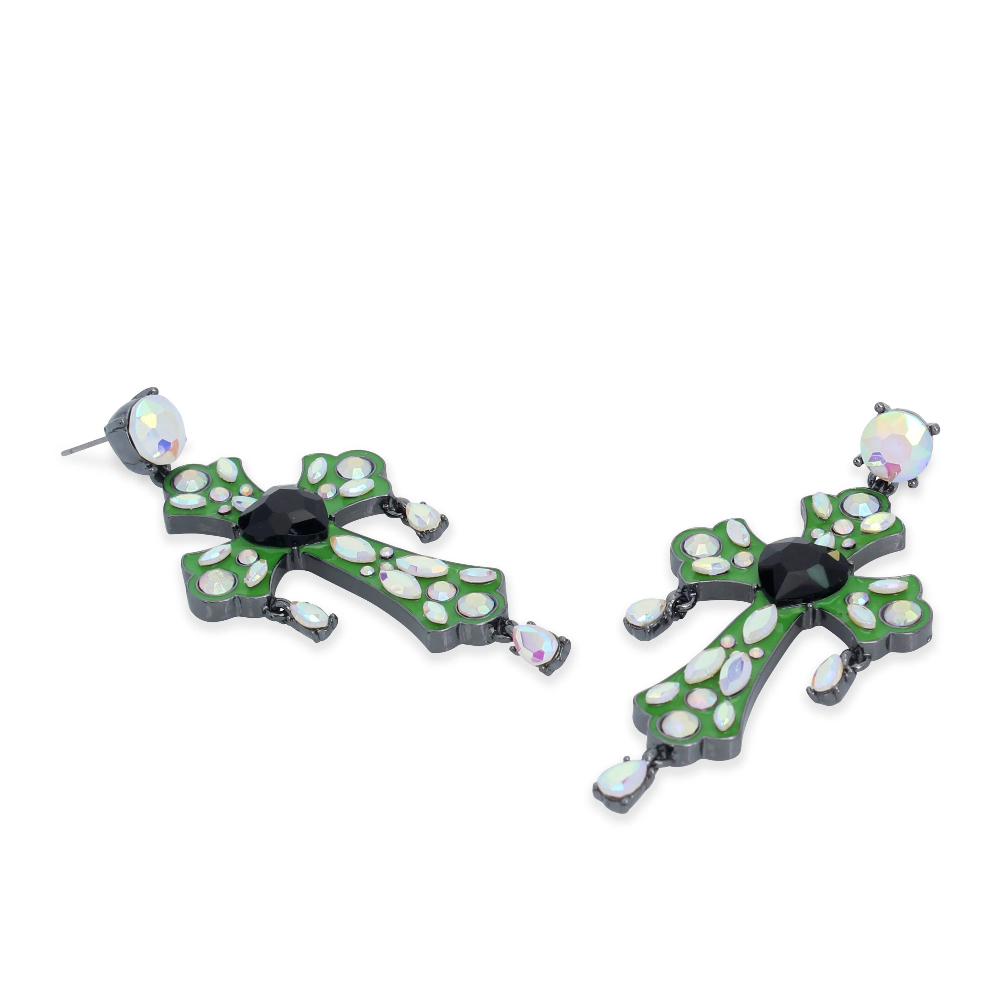 Betsey Johnson Ghoul Friends Stone Cross Drop Earrings