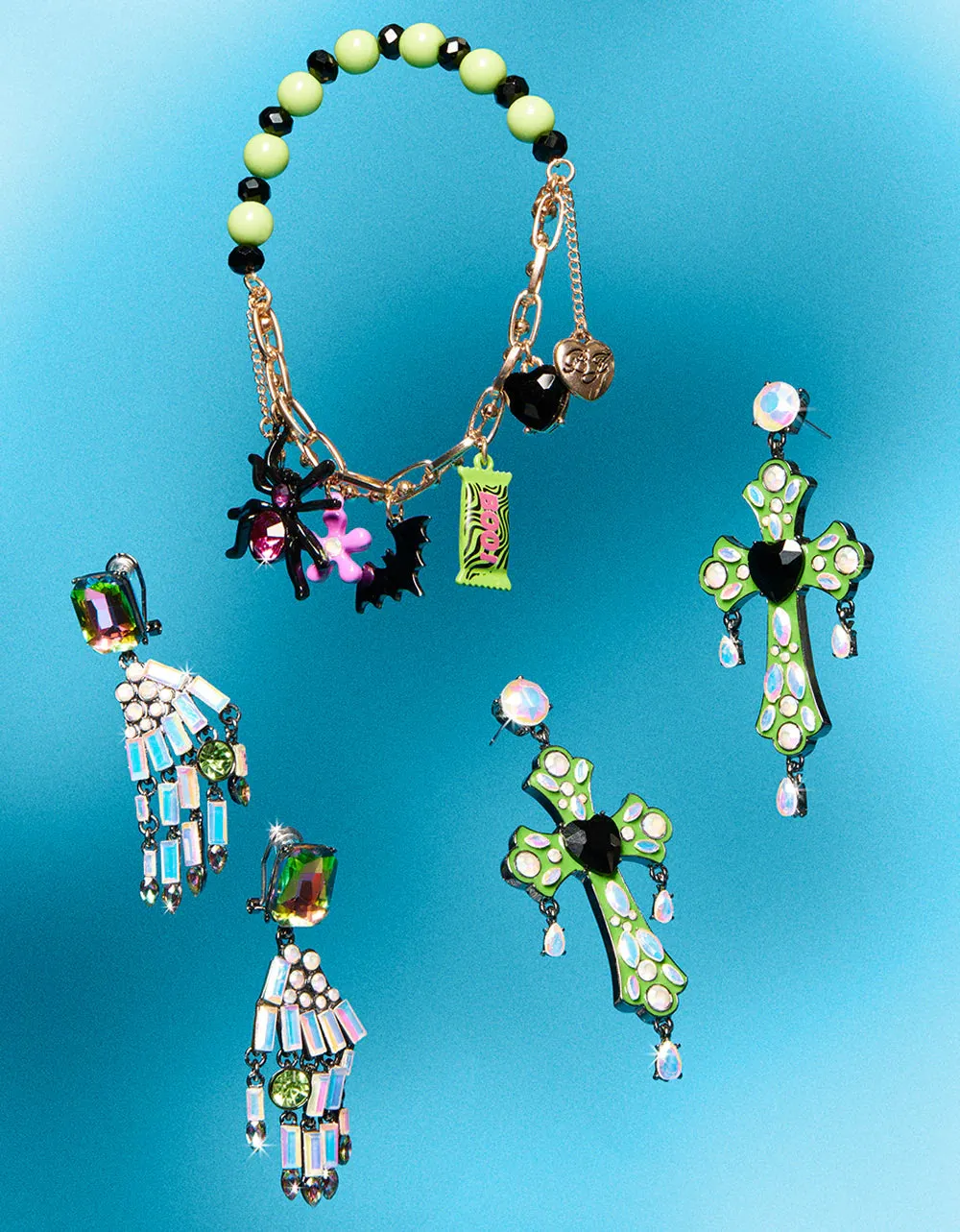 Betsey Johnson Ghoul Friends Stone Cross Drop Earrings
