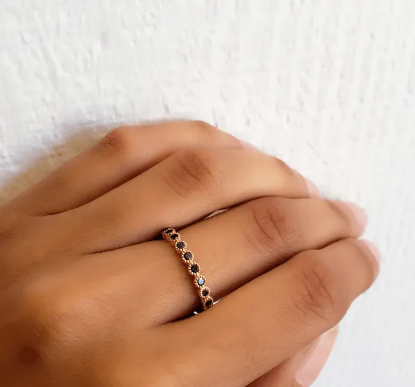 Bezel Black Diamond Band, Rose Gold