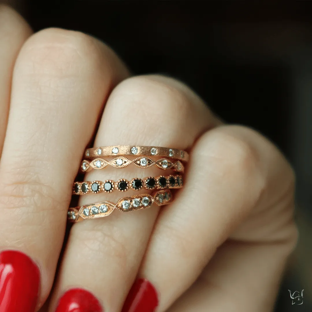 Bezel Black Diamond Band, Rose Gold