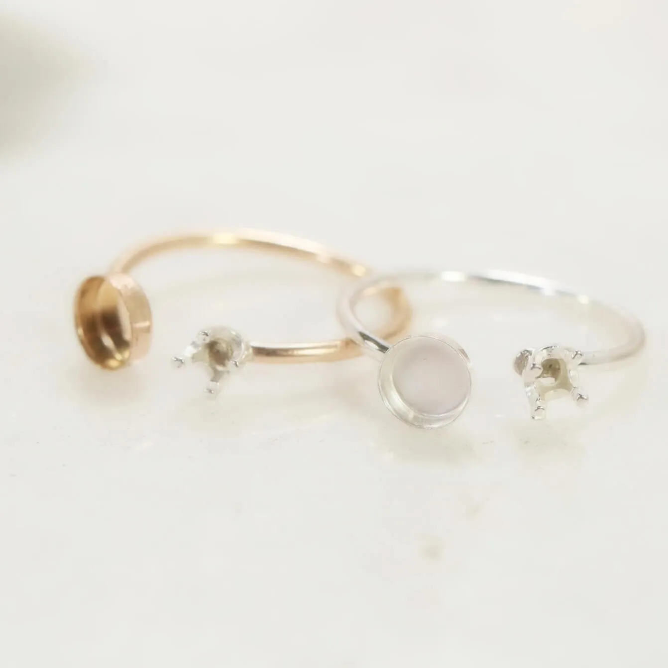 Bezel Cup Ring Setting - Open Prong, Round, 1.5mm Band, Choose Your Cup, Choose Your Metal