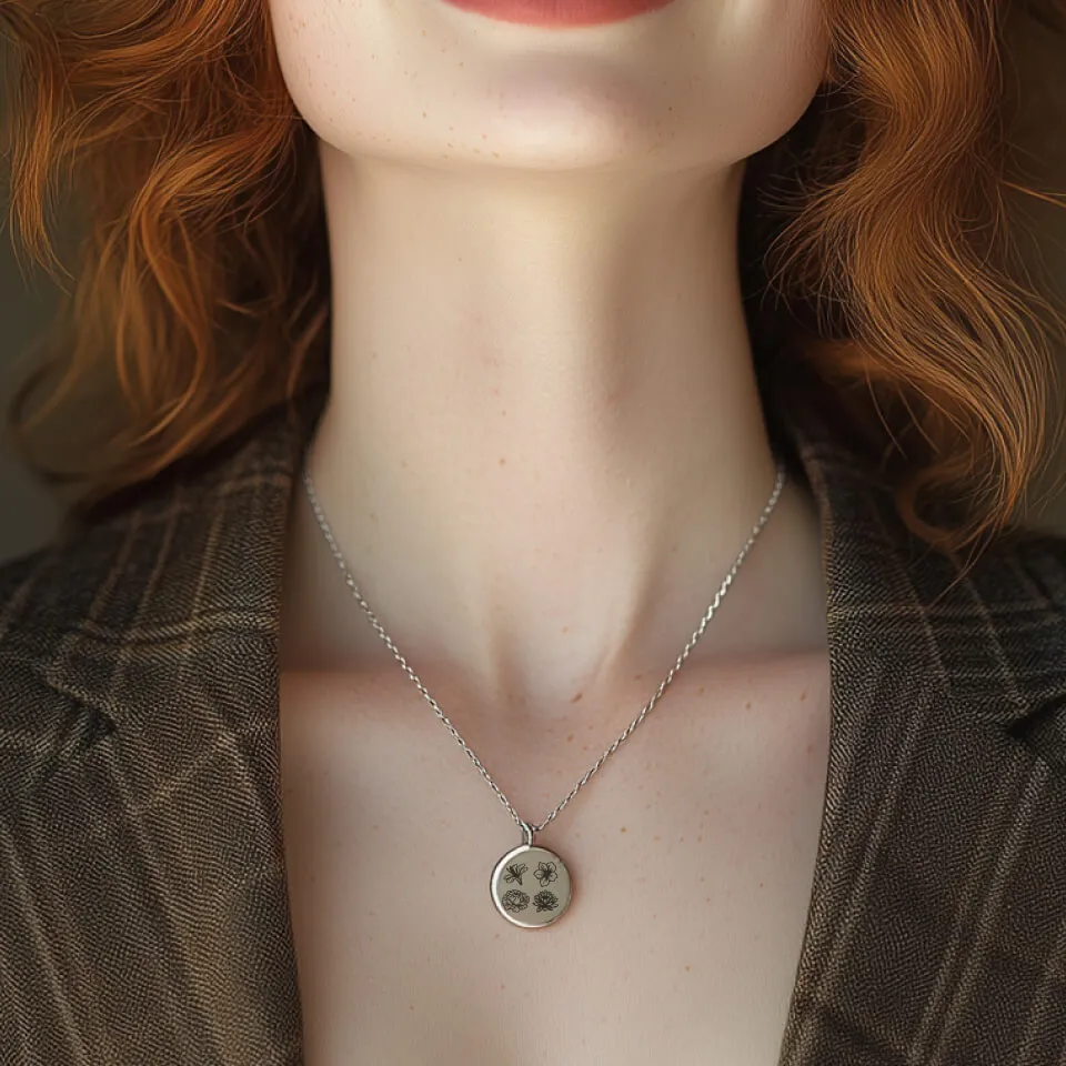 Birth Flower Garden Coin Pendant on Fine Chain
