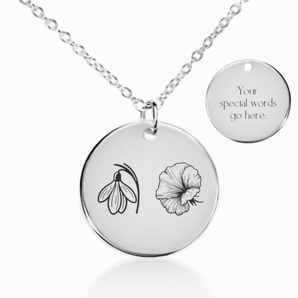 Birth Flower Garden Coin Pendant on Fine Chain