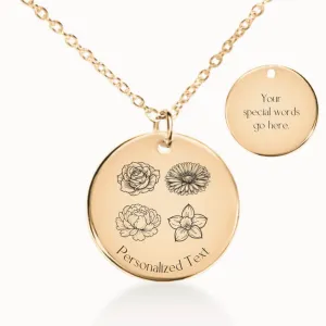 Birth Flower Garden Coin Pendant on Fine Chain