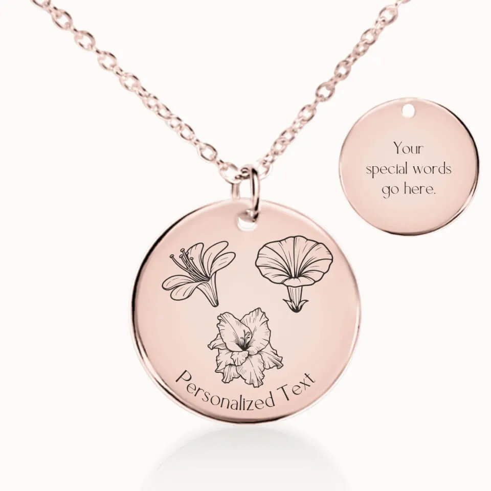 Birth Flower Garden Coin Pendant on Fine Chain