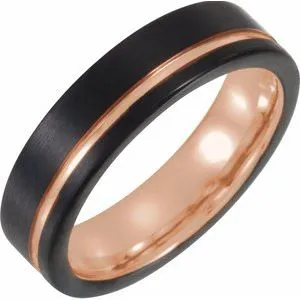 Black & 18K Rose Gold PVD Tungsten 6 mm Band Size 8.5