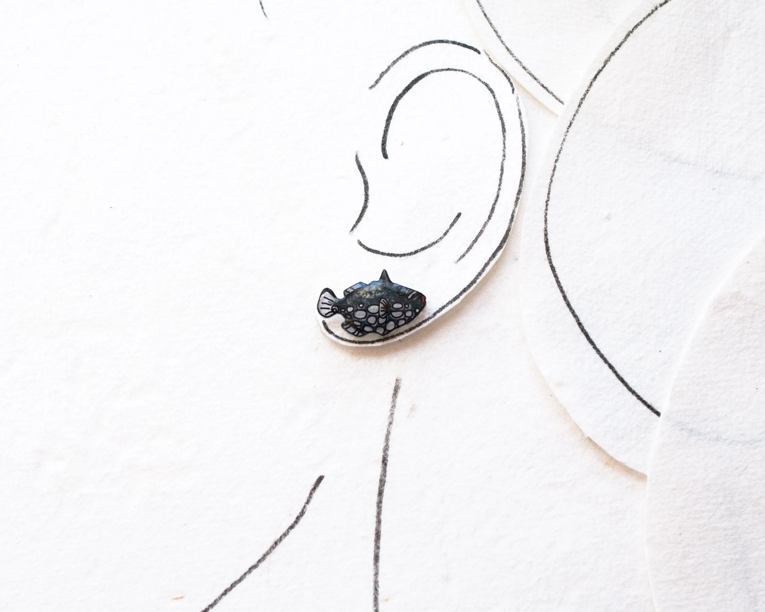 Black Fish Stud Earrings