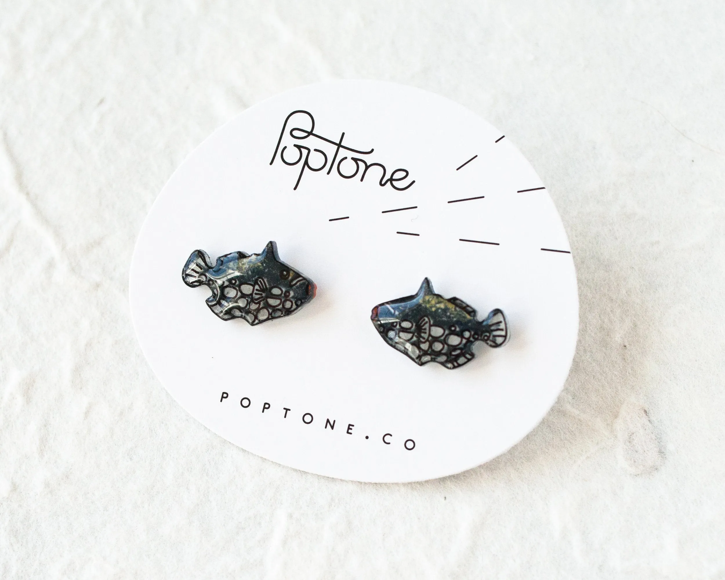 Black Fish Stud Earrings