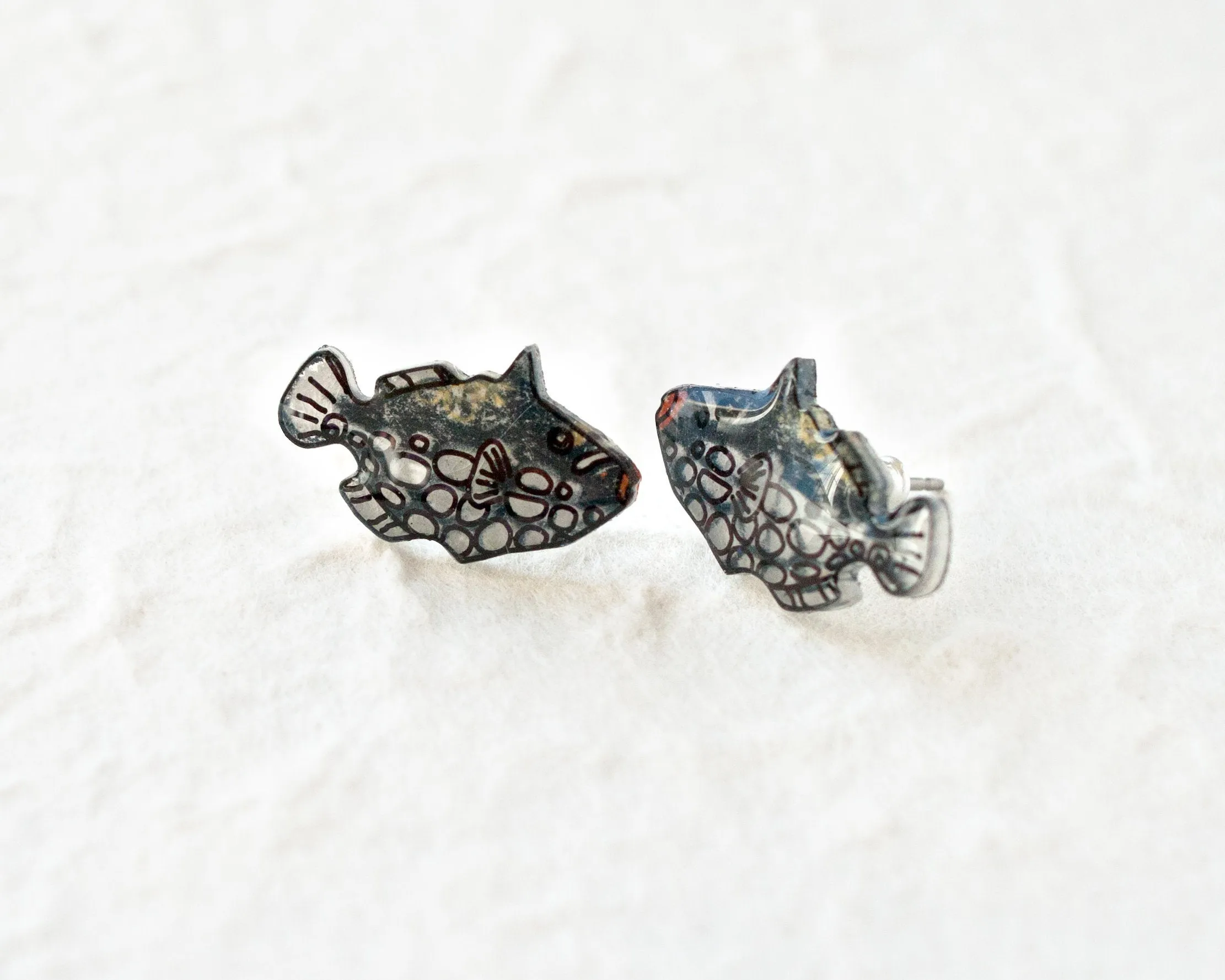Black Fish Stud Earrings