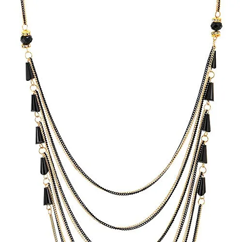 Black Gold Party Necklace Waterfall Multi-Strand Long Chains with Rhinestones Crystal Beads Charms