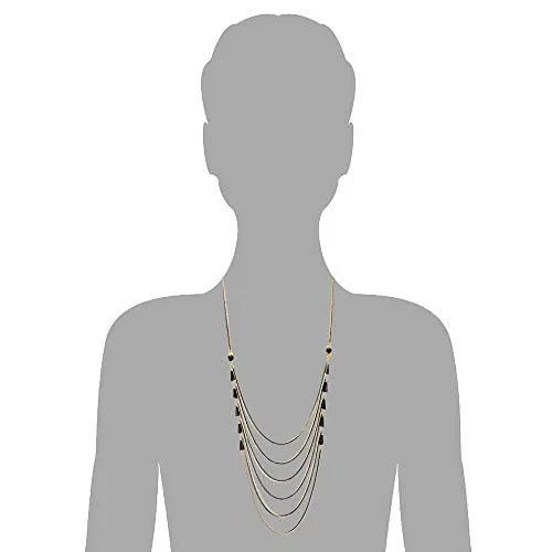 Black Gold Party Necklace Waterfall Multi-Strand Long Chains with Rhinestones Crystal Beads Charms