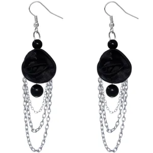 Black Long Drop Chain Flower Earrings