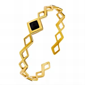 Black Onyx Geo Link Bracelet – 18K Gold