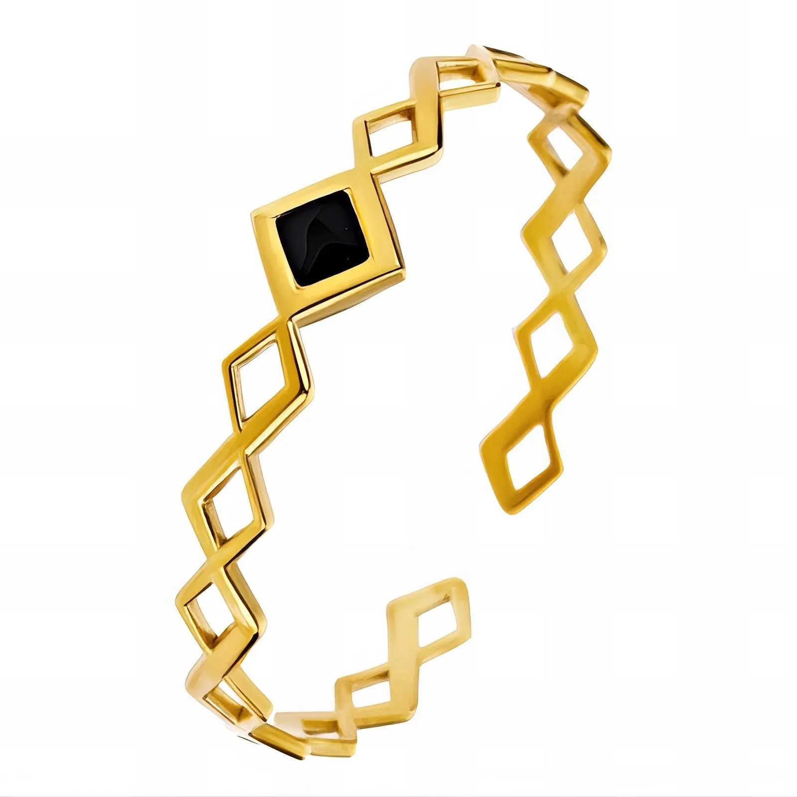 Black Onyx Geo Link Bracelet – 18K Gold