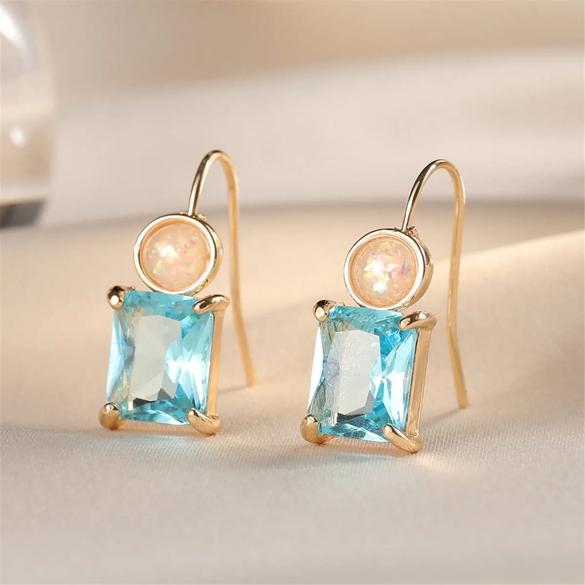 Blue Crystal & Resin Stacked Circle Drop Earrings