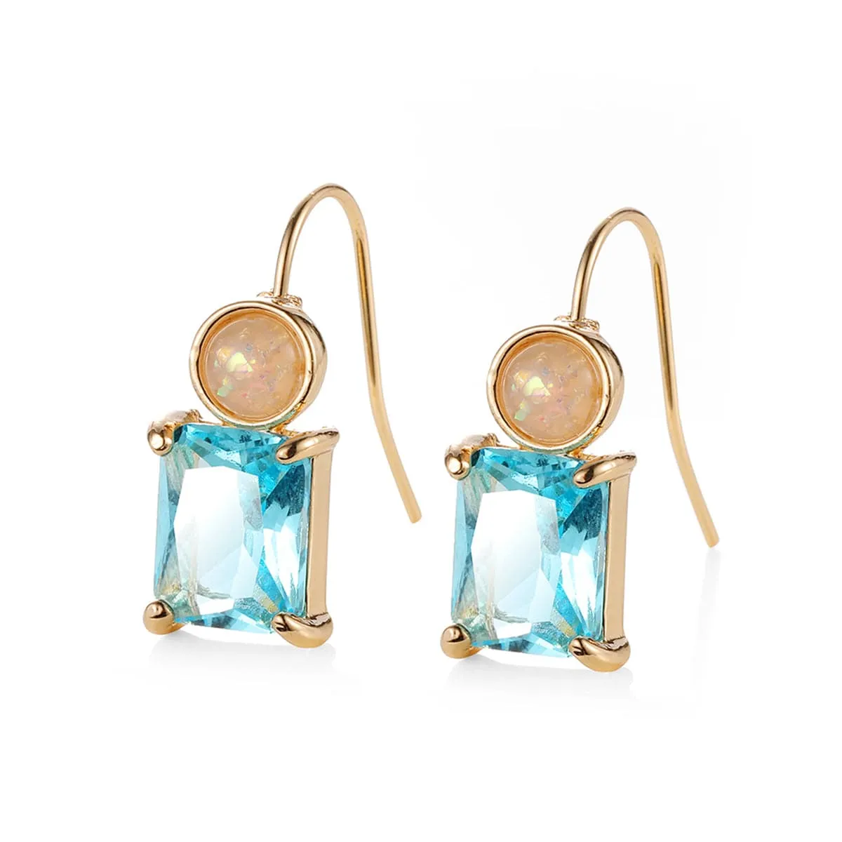 Blue Crystal & Resin Stacked Circle Drop Earrings