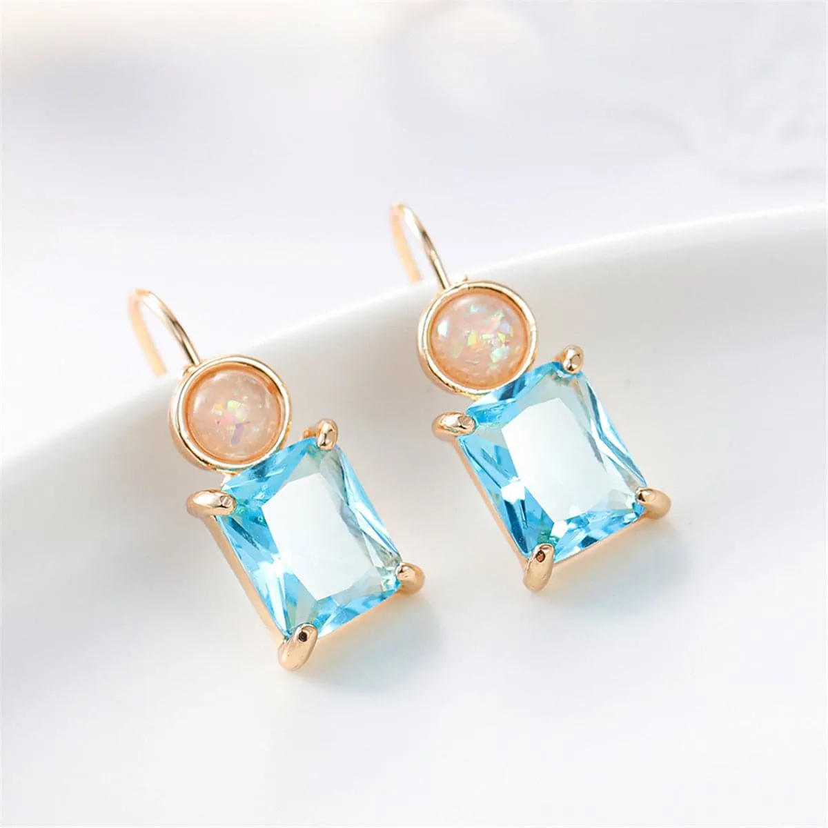 Blue Crystal & Resin Stacked Circle Drop Earrings