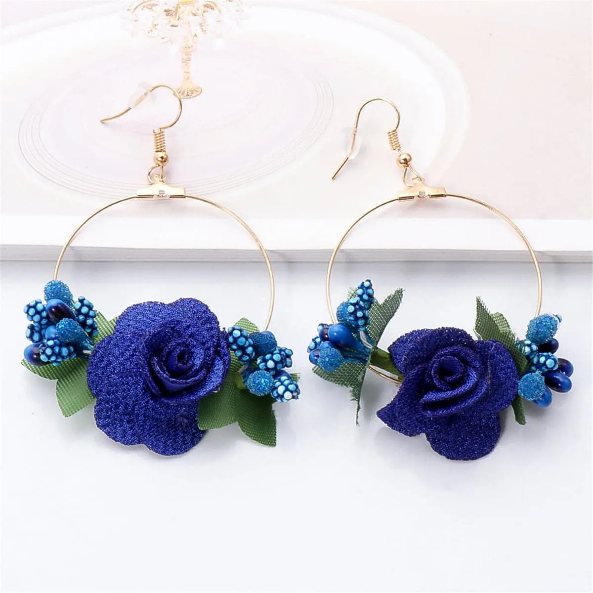 Blue Lace & 18K Gold-Plated Resin Flower Drop Earrings