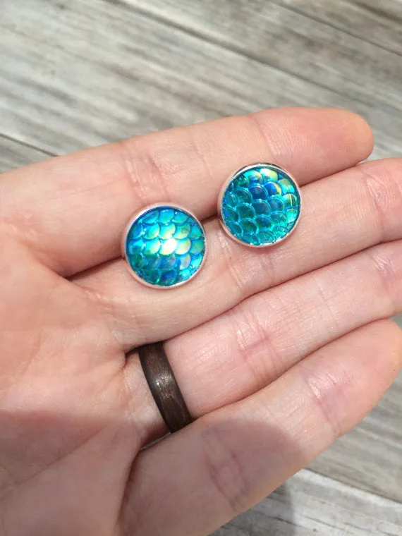 Blue Mermaid Stud Earrings