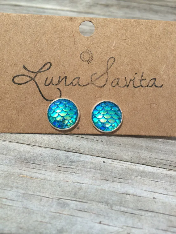 Blue Mermaid Stud Earrings