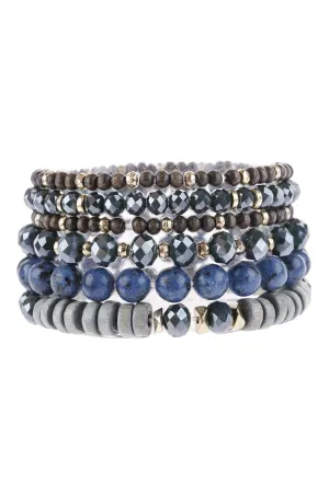 Blue Mix Stackable Charm Bracelet - Pack of 6