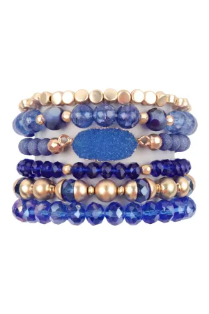 Blue Multi Line Druzy Stone Charm Bracelet - Pack of 6