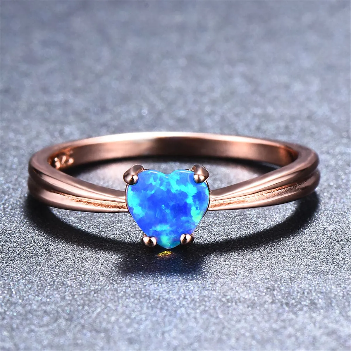 Blue Opal & 18K Rose Gold-Plated Heart Ring
