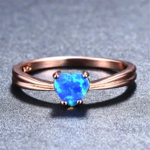 Blue Opal & 18K Rose Gold-Plated Heart Ring