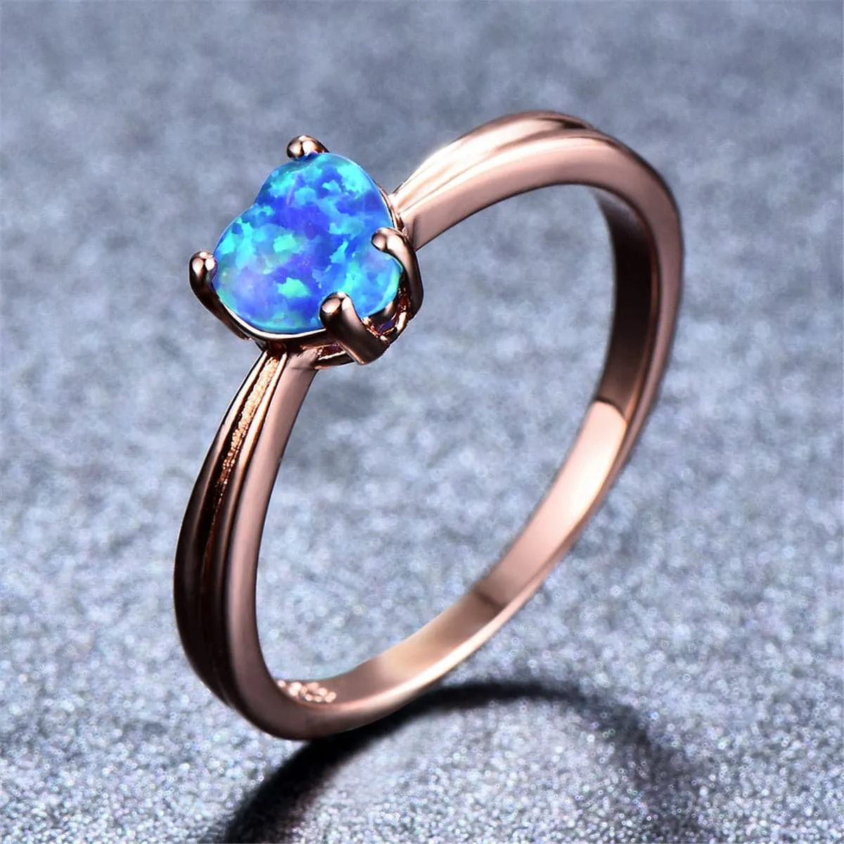 Blue Opal & 18K Rose Gold-Plated Heart Ring