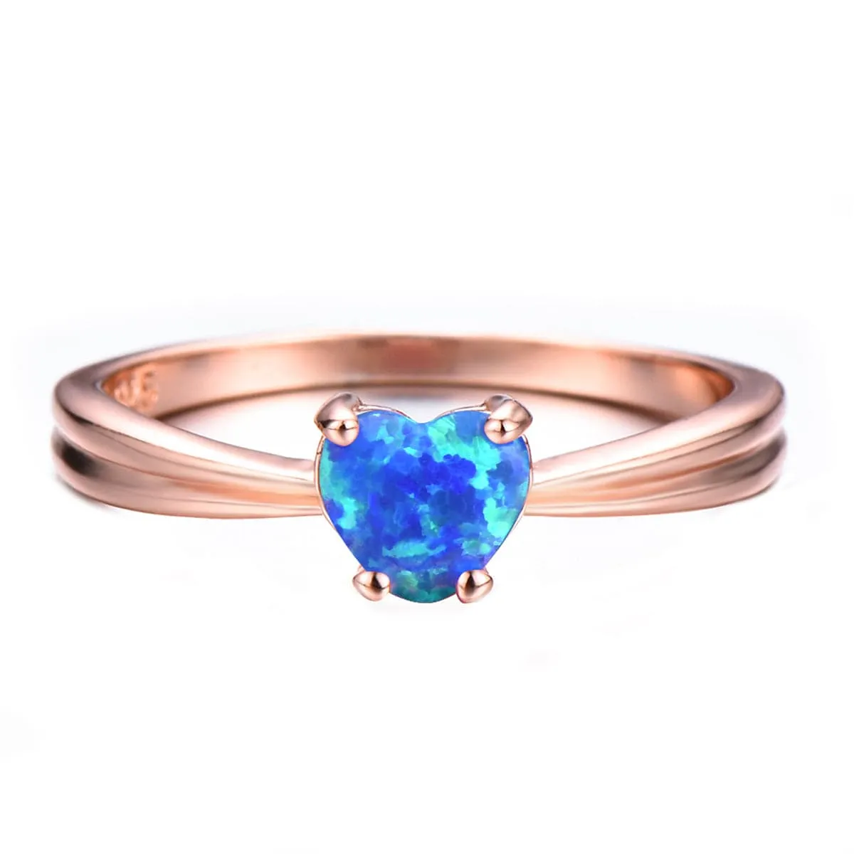 Blue Opal & 18K Rose Gold-Plated Heart Ring
