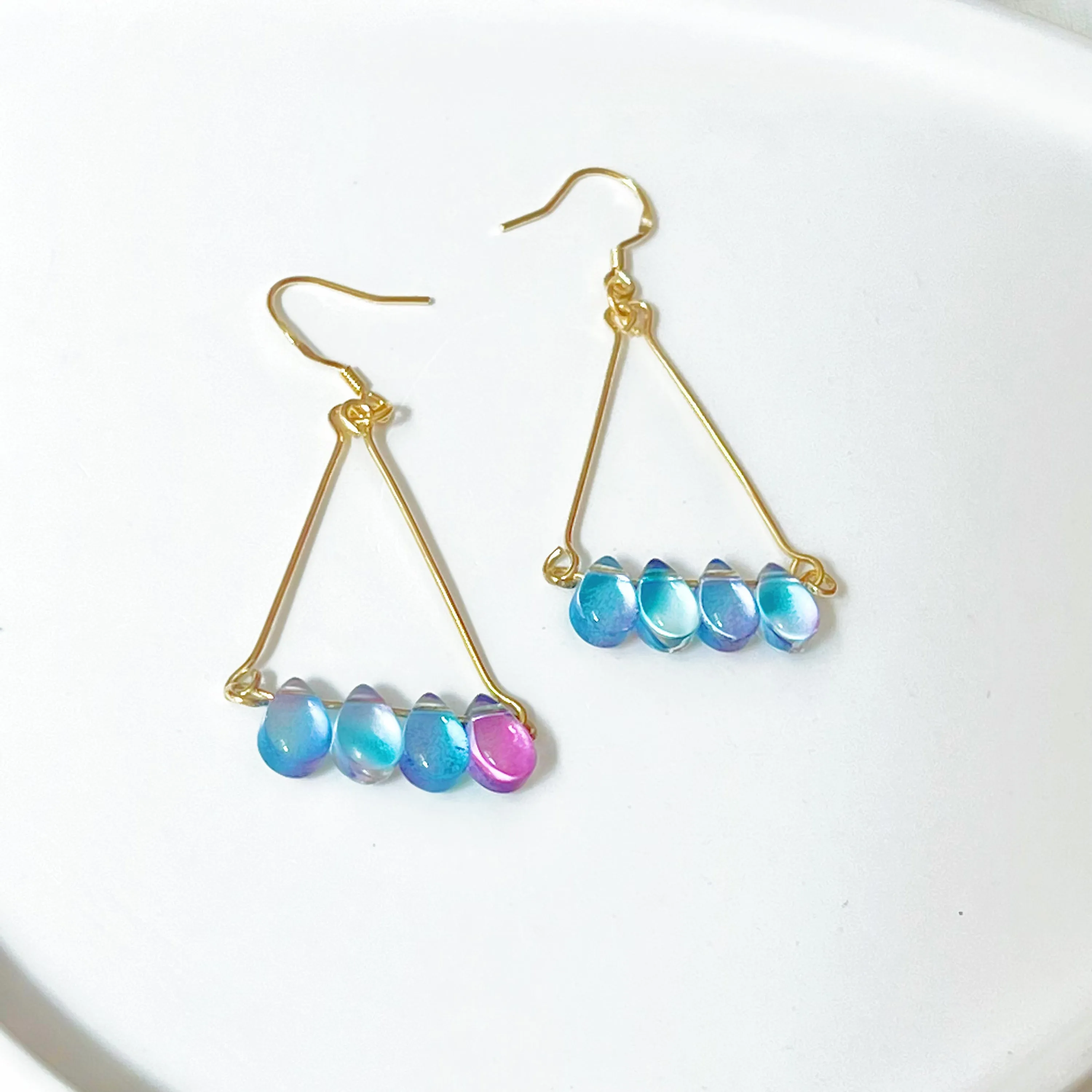Blue Raindrop Triangle Earrings - Symbol of Revival and Growth