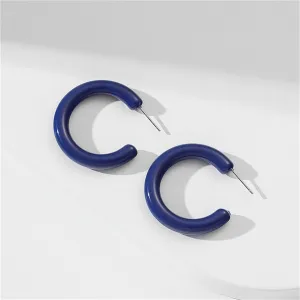 Blue Resin & Silver-Plated C-Shape Huggie Earrings