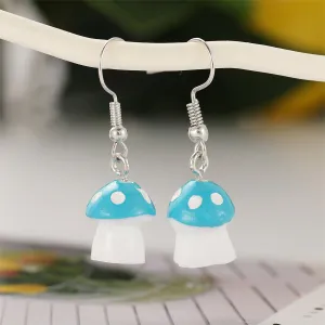 Blue Resin & Silver-Plated Dot Mushroom Drop Earrings