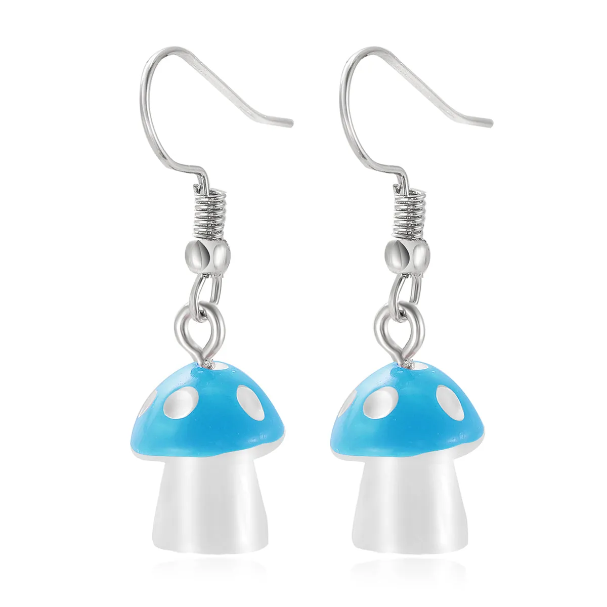Blue Resin & Silver-Plated Dot Mushroom Drop Earrings