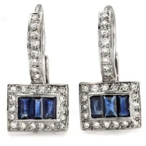 Blue Sapphire And Diamond Lever Back Earrings, 18k White Gold