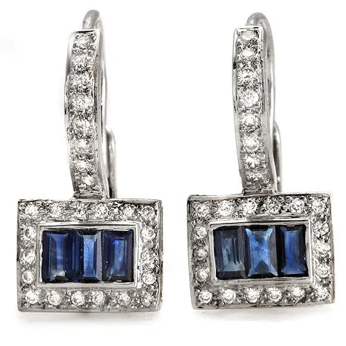Blue Sapphire And Diamond Lever Back Earrings, 18k White Gold