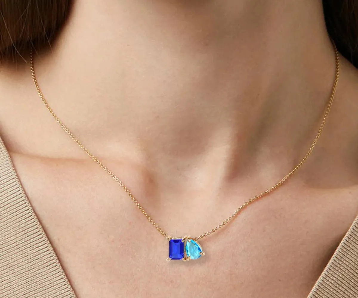 Blue Sapphire and Ocean Topaz Necklace