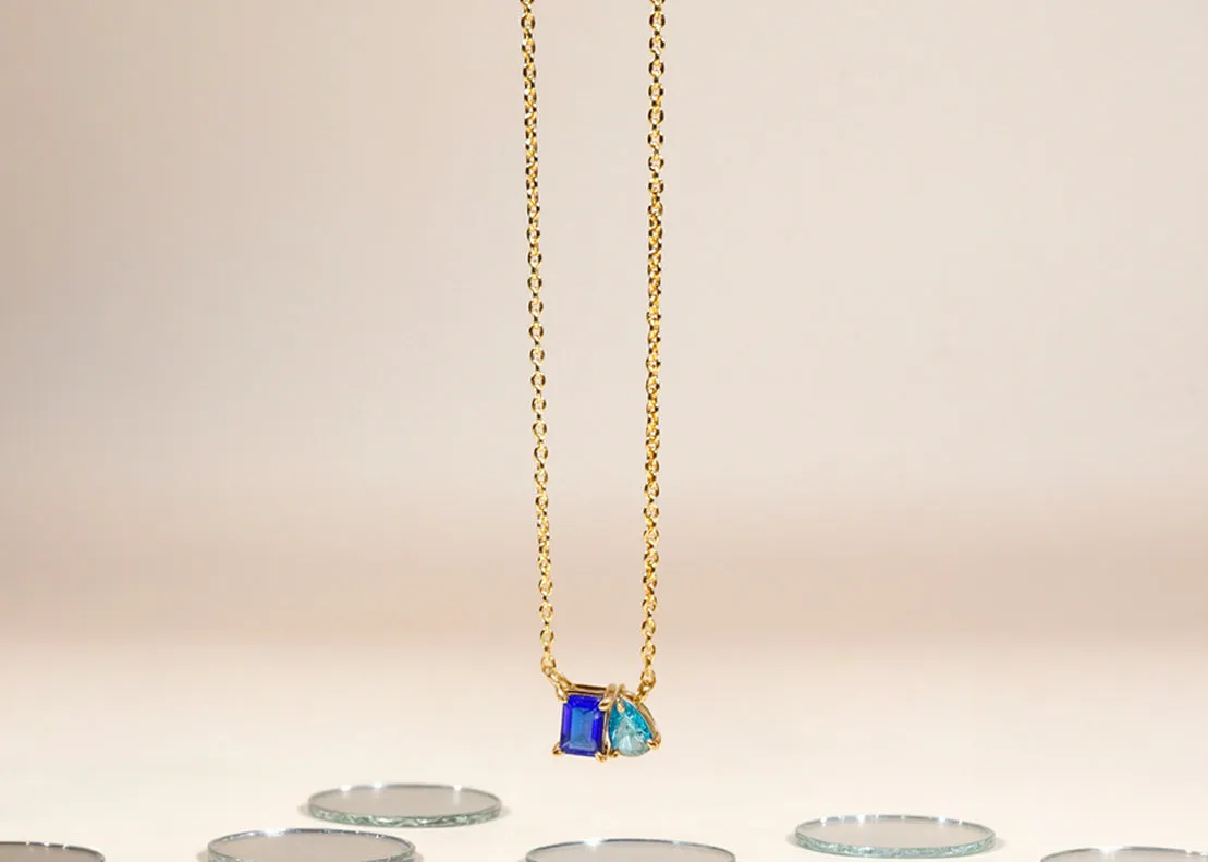 Blue Sapphire and Ocean Topaz Necklace