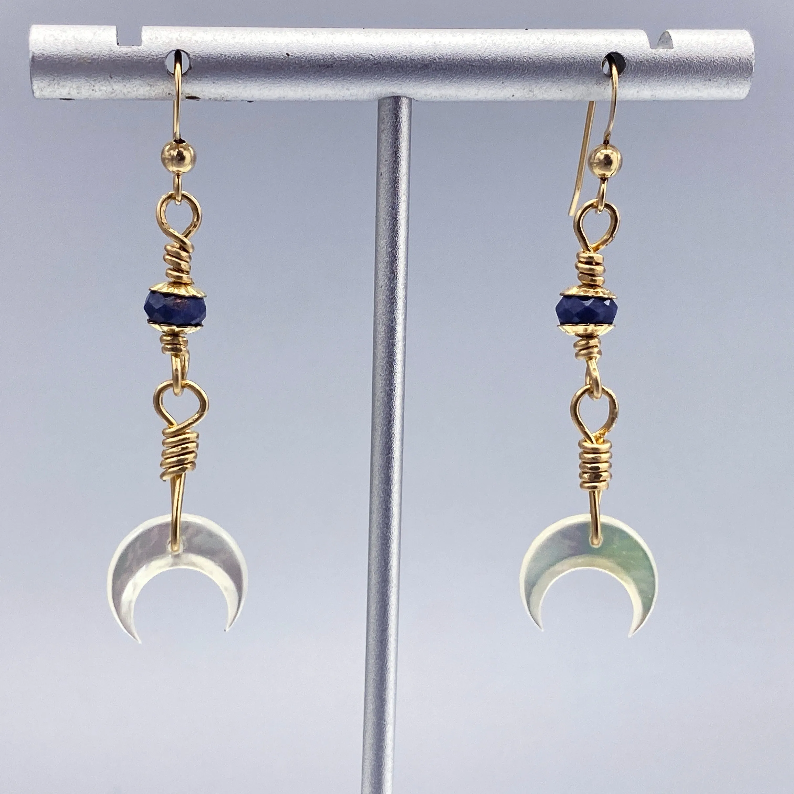Blue Sapphire gemstone Moon Dangle Earrings