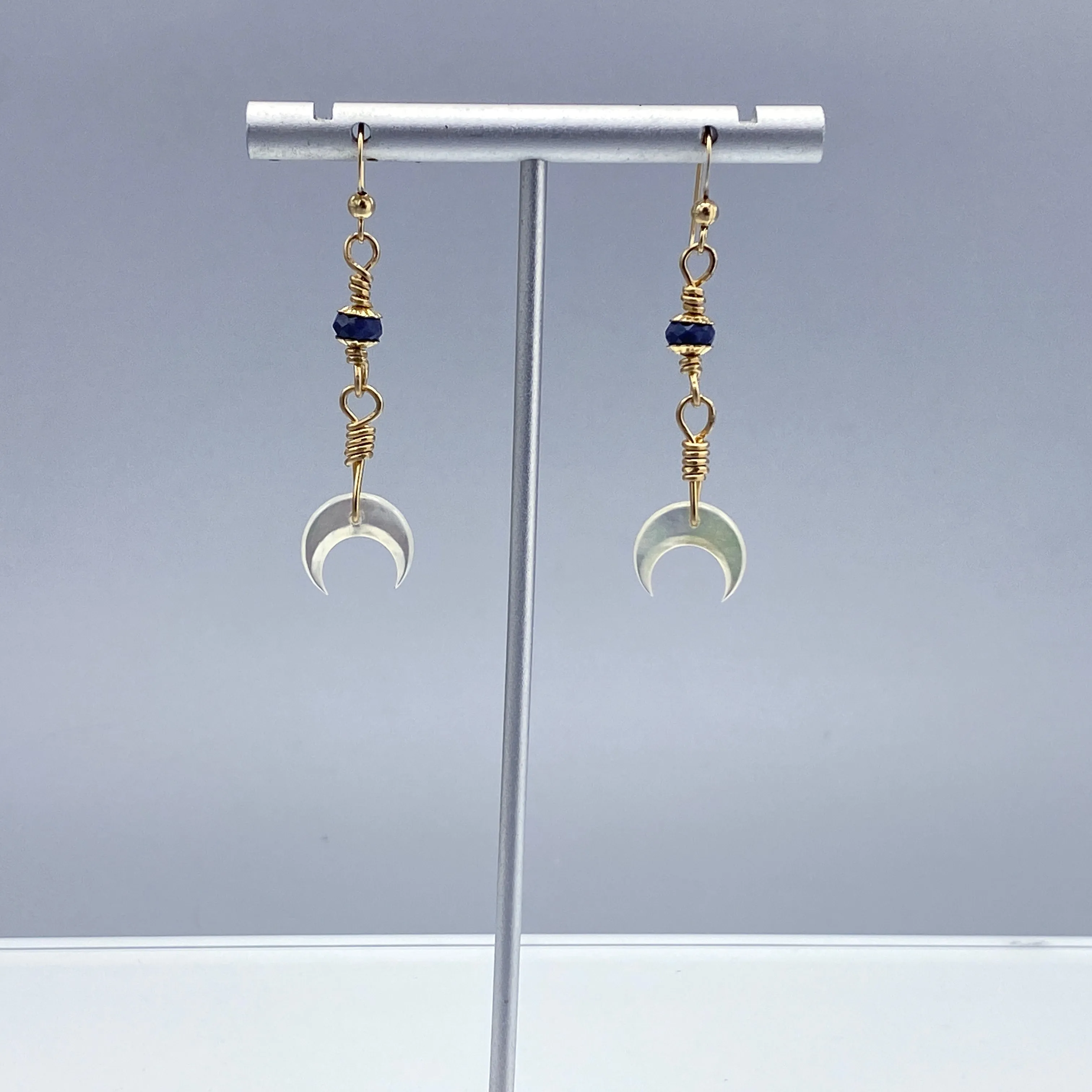 Blue Sapphire gemstone Moon Dangle Earrings