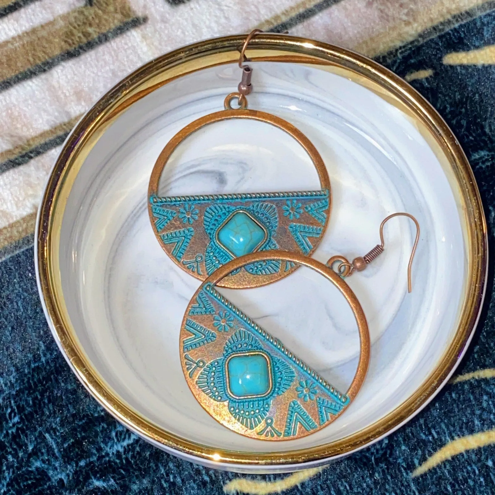 Boho Patina Turquoise Dangle Earrings