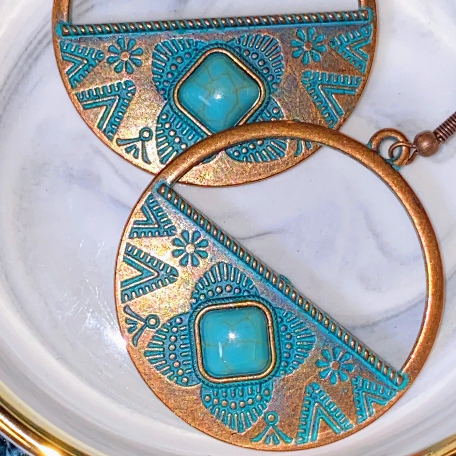 Boho Patina Turquoise Dangle Earrings